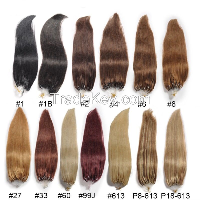 Micro rings/loop hair remy human hair extensions #1B