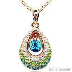 18K Gold Green Indian Princess Tear Drop Crystal Pendant Jewelry Neckl