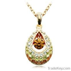 18K Gold Green Indian Princess Tear Drop Crystal Pendant Jewelry Neckl