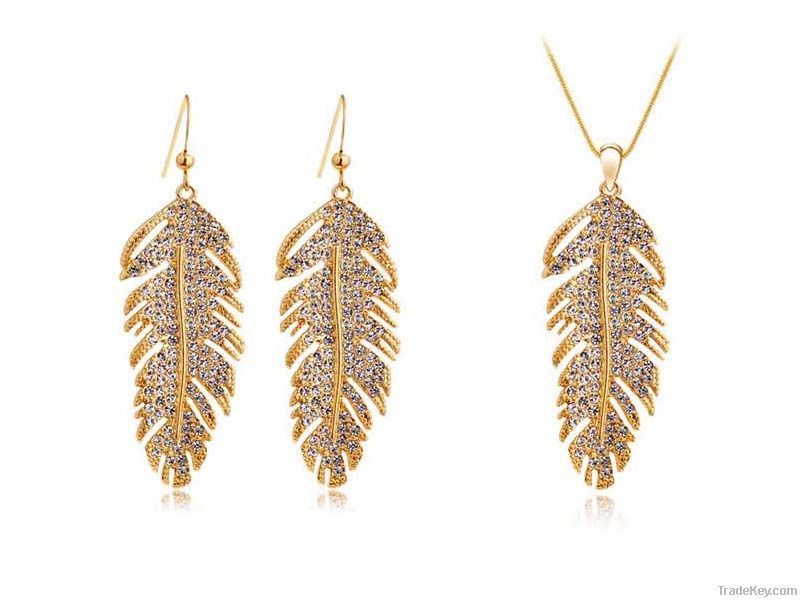 Free Shipping Bohemia Crystal Feather Of Love 18k Platinum Plated Sets