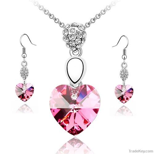 Purple Crystal Love Heart Necklace Sets