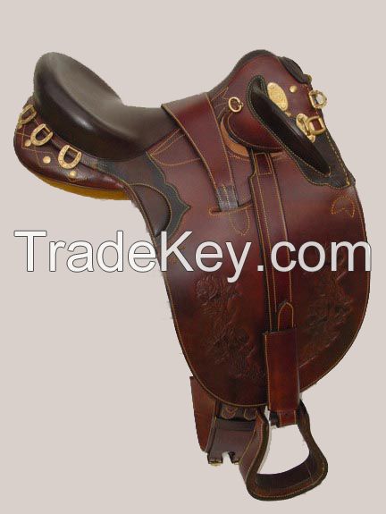 Stock Saddle hand carved with brass fittings without Horn