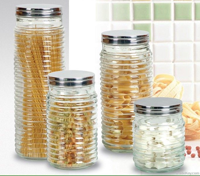 Glass storage jar with metal lid