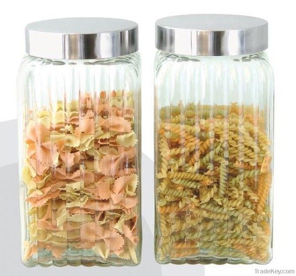 Glass storage jar with metal lid