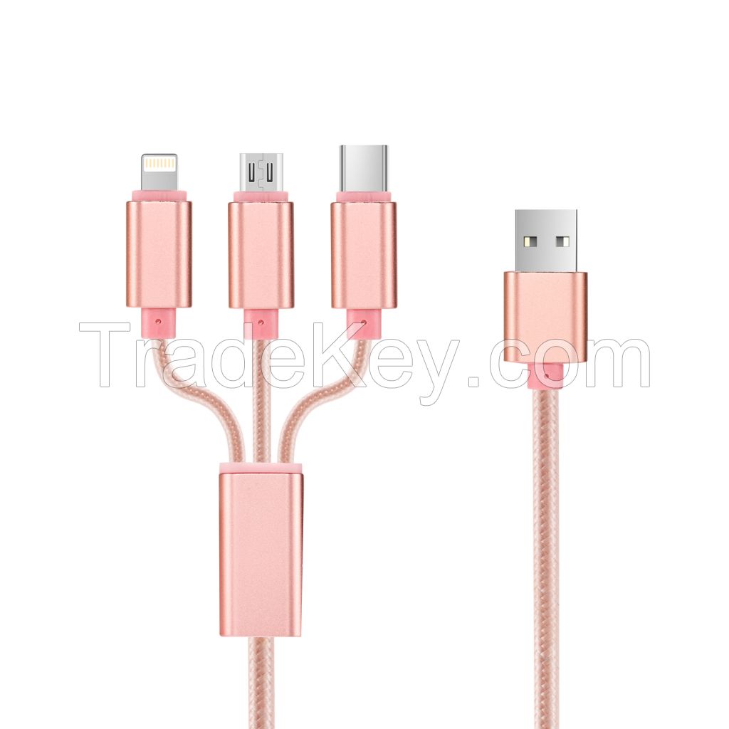 Iophi 3-in-1 USB Type C, Apple Lightning and Micro USB Charging Cable 3.3ft for iPhone 7/6s/6/5s/5/iPad/iPod and Samsung, HTC, Nexus, Nokia, Sony & Windows Smartphone/Tablets 