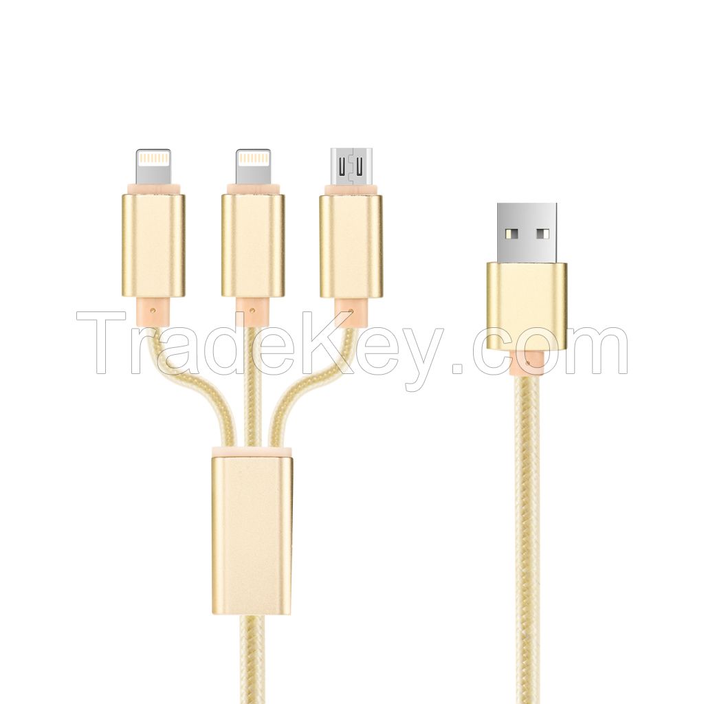 Iophi 3-in-1 USB Apple Lightning (Two Set) and Micro USB (One Set) Charging Cable 3.3ft for iPhone 7/6s/6/5s/5/iPad/iPod and Samsung, HTC, Nexus, Nokia, Sony & Other Android Devices