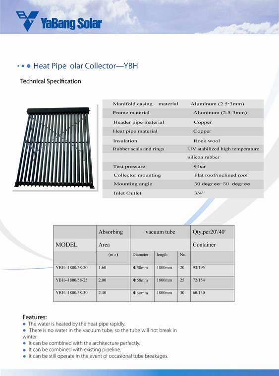 Heat pipe solar collector