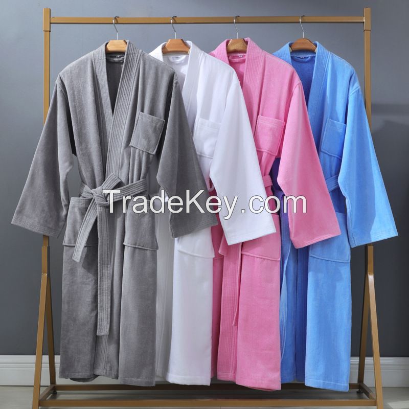 Long Staple Pure Cotton Thickened Soft Absorbent Bathrobe Elegant Yukata Kimono Thai Pajamas for 5-stars Hotel