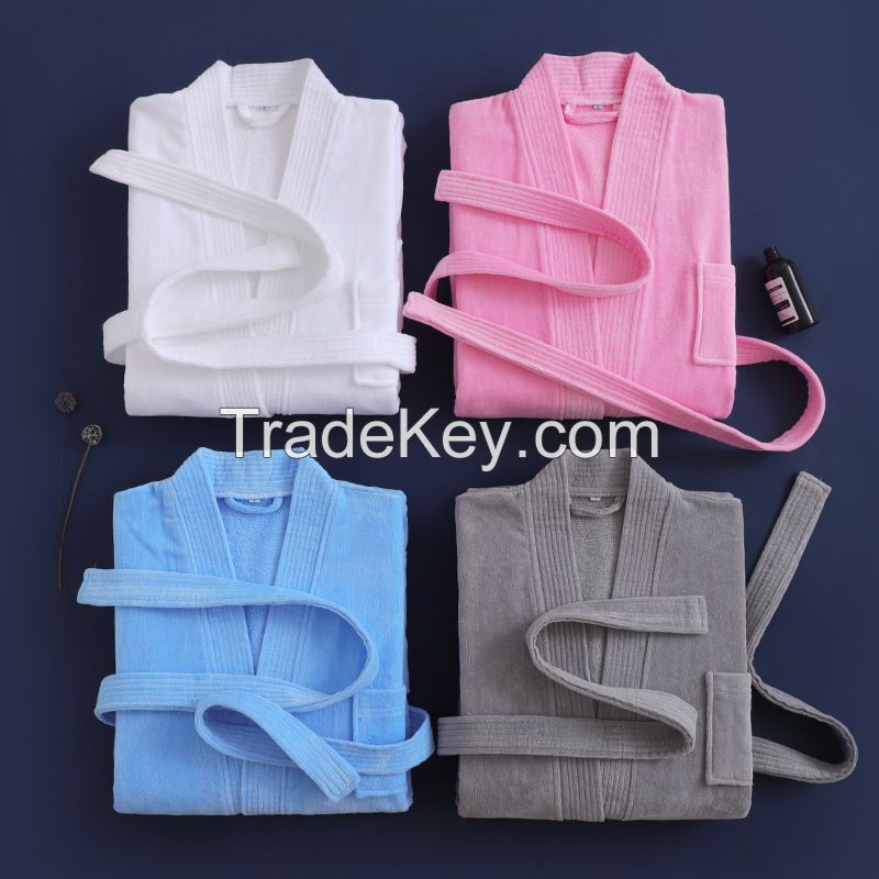 Long Staple Pure Cotton Thickened Soft Absorbent Bathrobe Elegant Yukata Kimono Thai Pajamas for 5-stars Hotel