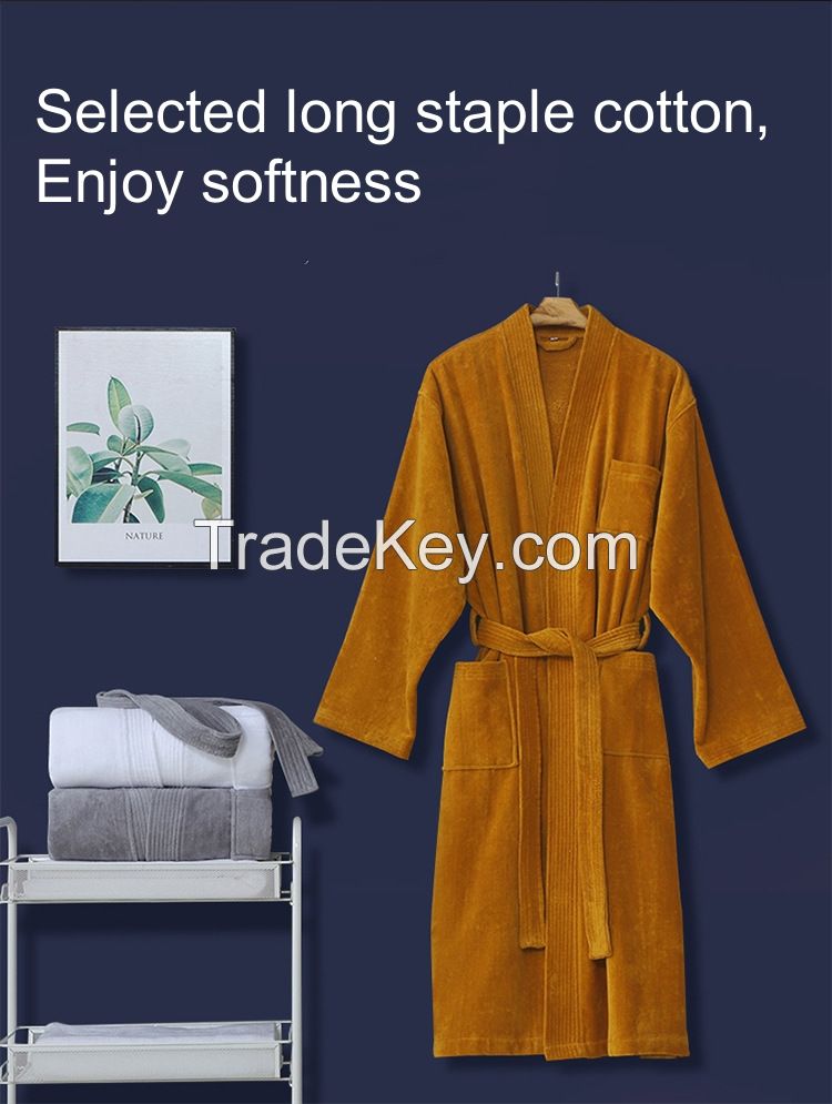 Long Staple Pure Cotton Thickened Soft Absorbent Bathrobe Elegant Yukata Kimono Thai Pajamas for 5-stars Hotel