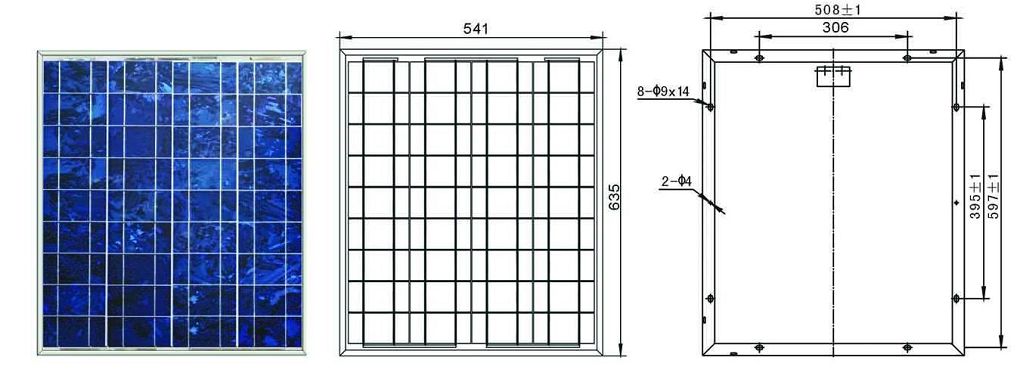 solar panels(SS040-P635x541), 40watt, poly, 125mm