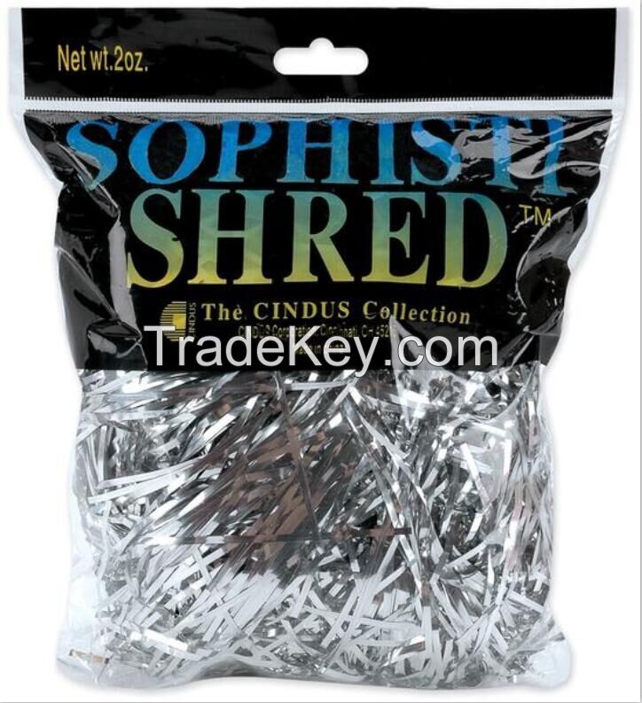 shred paper and metallic shred foil