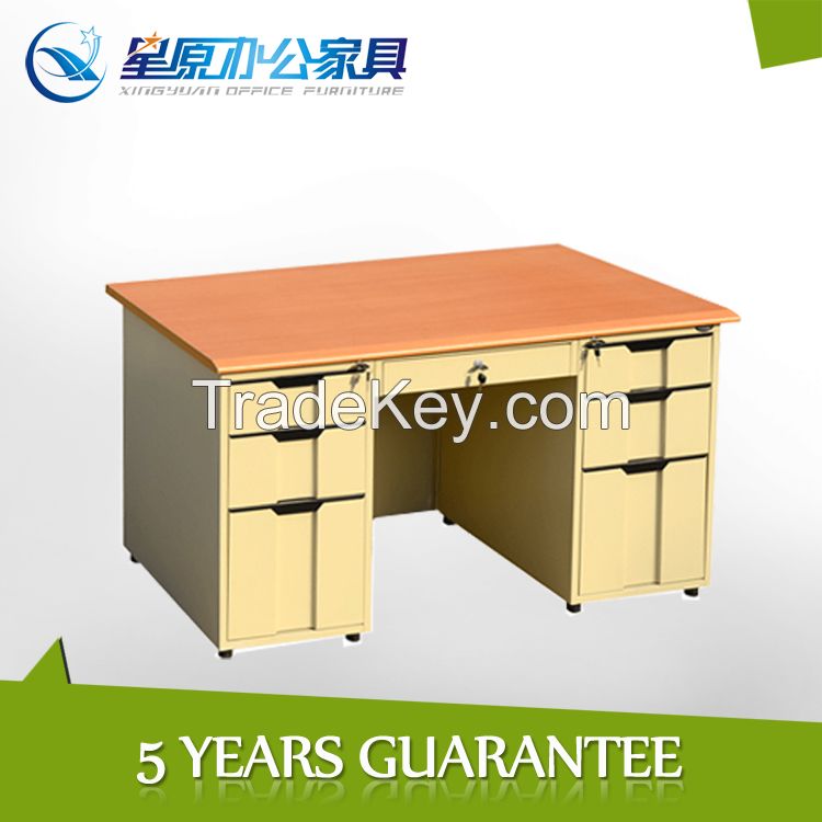 Wooden top metal frame office table computer desk with drawer cabinet