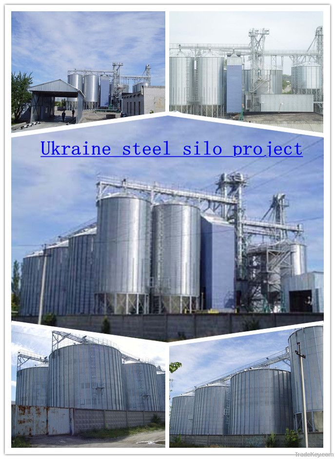 Grain steel silo with elevator