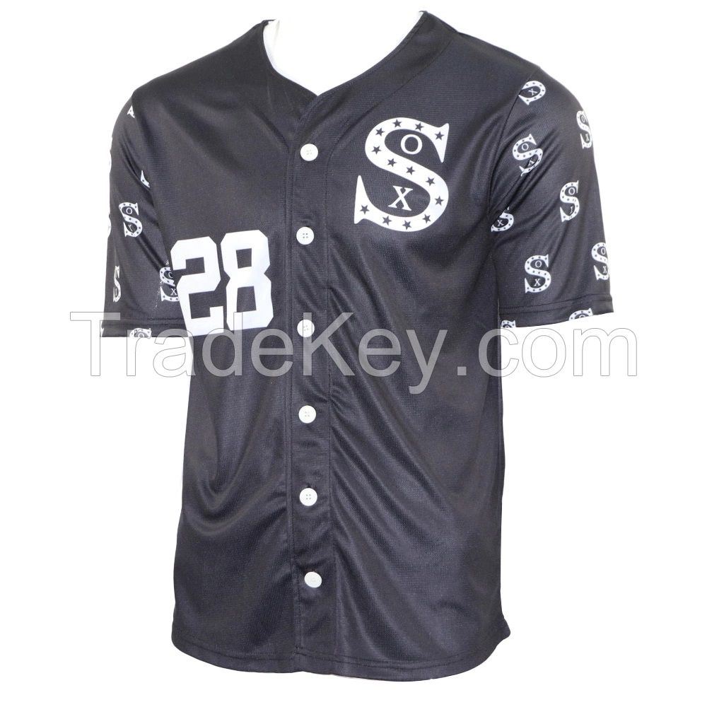 Best Quality custom button polyester short sleeve sublimation men baseball and softball jerseys 