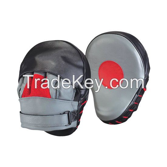 Boxing Focus Pads Curved MMA Focus Mitts Muay Thai Training, Matte Black Convex Skin Leather with Adjustable Strap