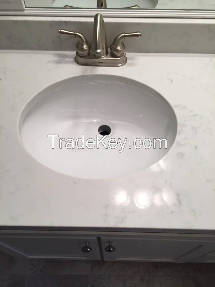 Chinese Carrara White Quartz Countertops Vanity 