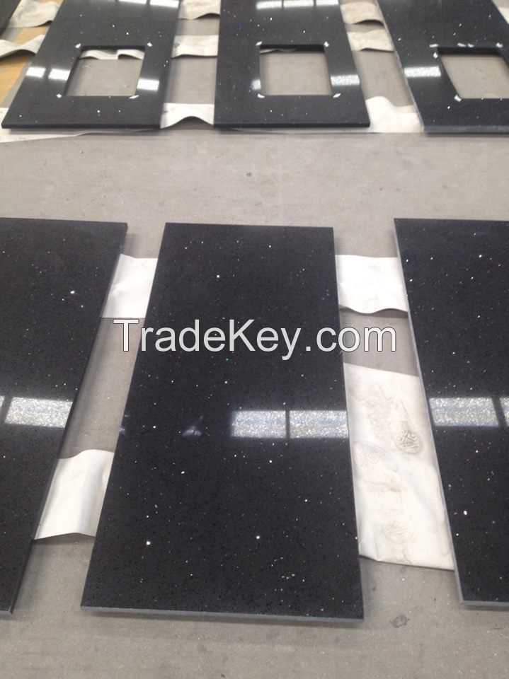 Chinese Crystal Black Quartz Countertops Vanity 