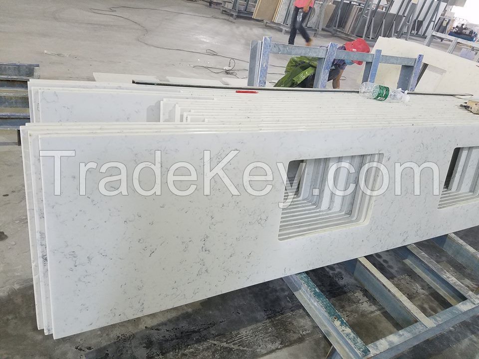 Chinese Carrara White Quartz Countertops Vanity 