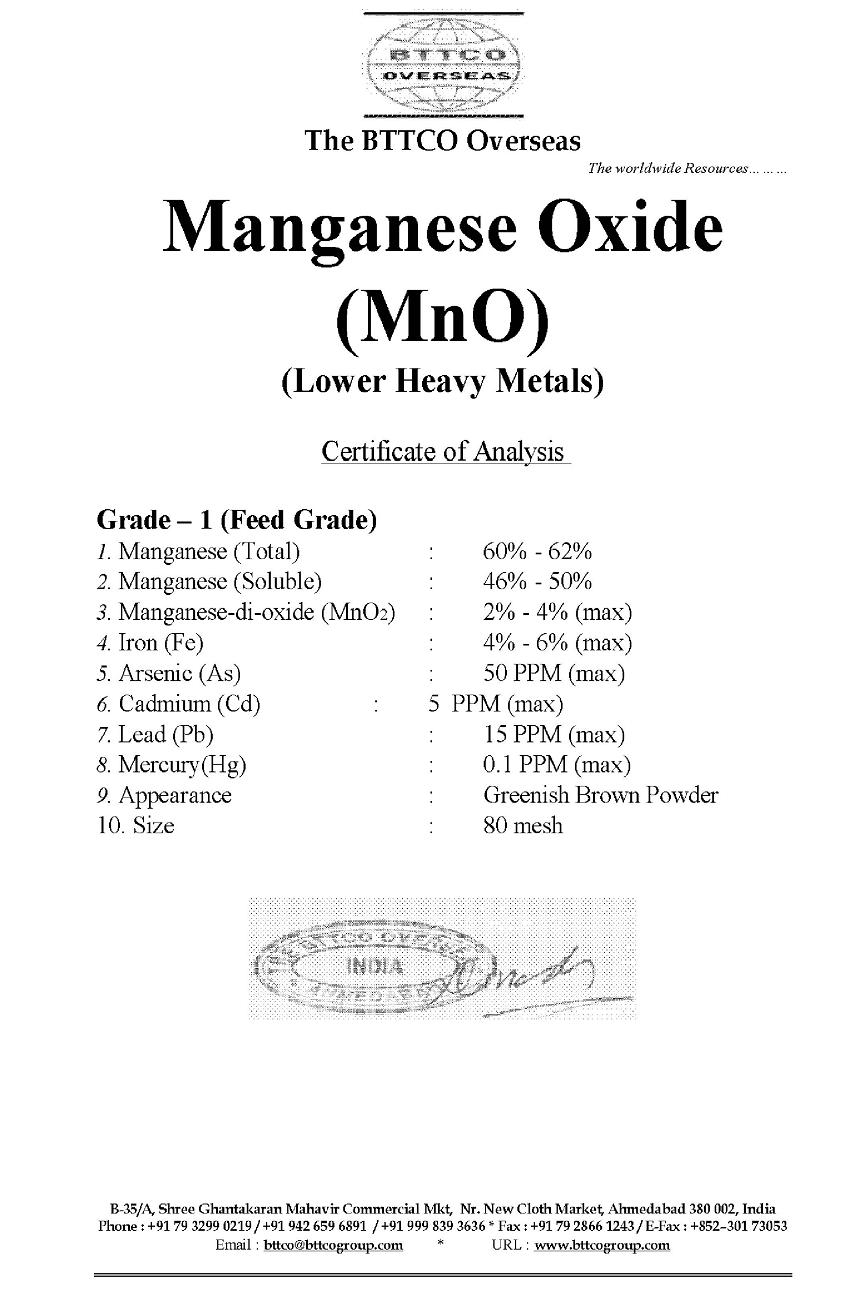 Manganese Oxide (MnO) - Feed Grade