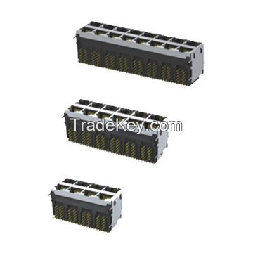 RJ45 Jack 1 x N/2 x N Transformer Connector, Integrated LED Magnetic Module, 8P8C, Fully Shielded