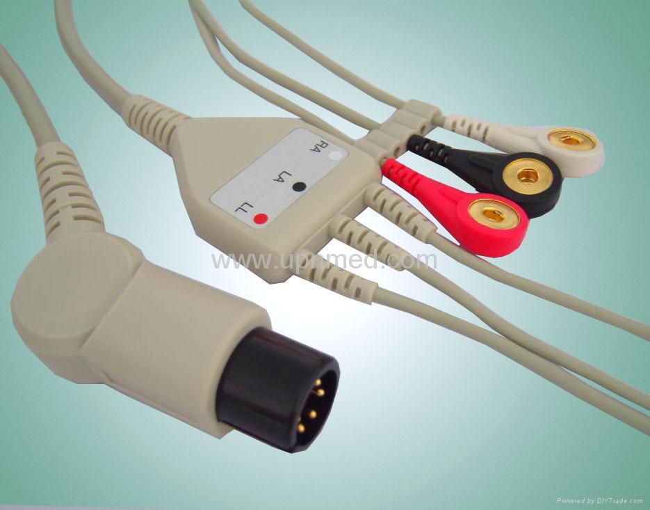 One piece 3-lead ECG Cable with leadwires