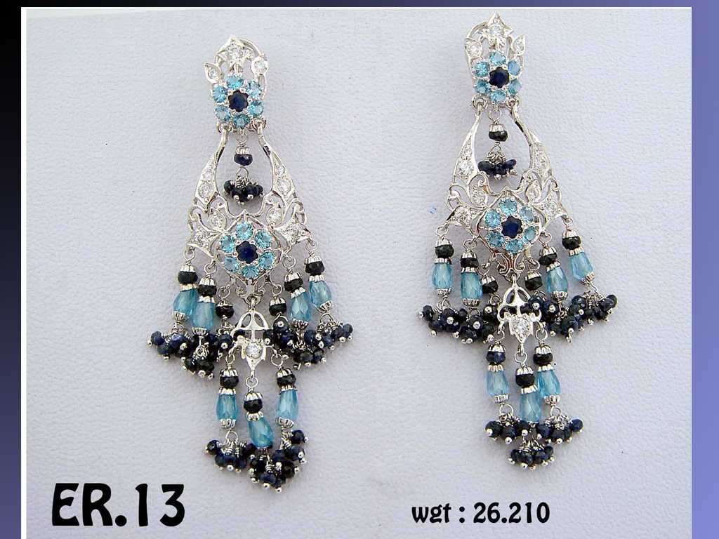 925 Sterling Silver Earring Sapphire &amp; Blue Topaz