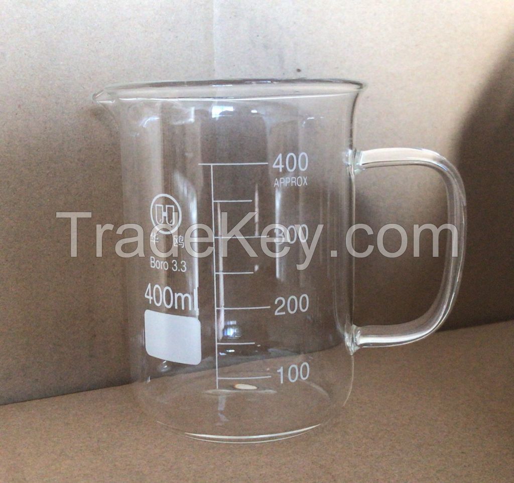 Glass beaker with hand