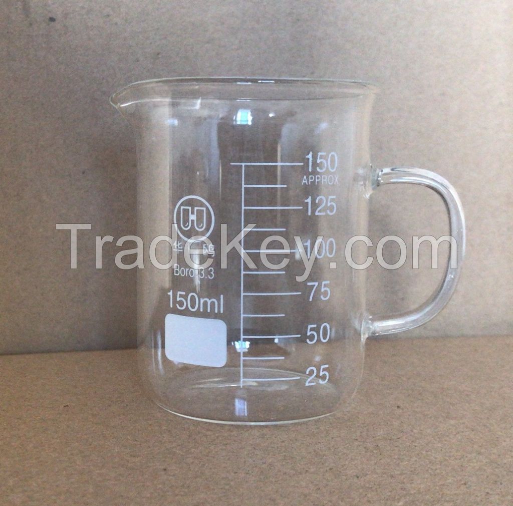 Glass beaker with hand