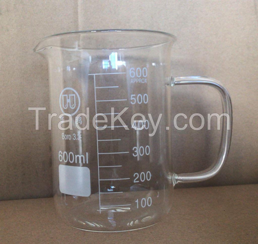 Glass beaker with hand