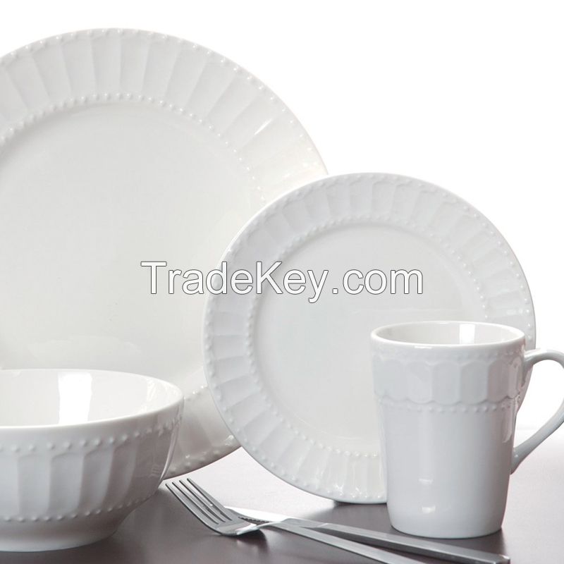 hotsale new shape 16pcs  embossed porcelain dinner set