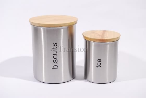 Stainless Steel tea canister with wooden lid