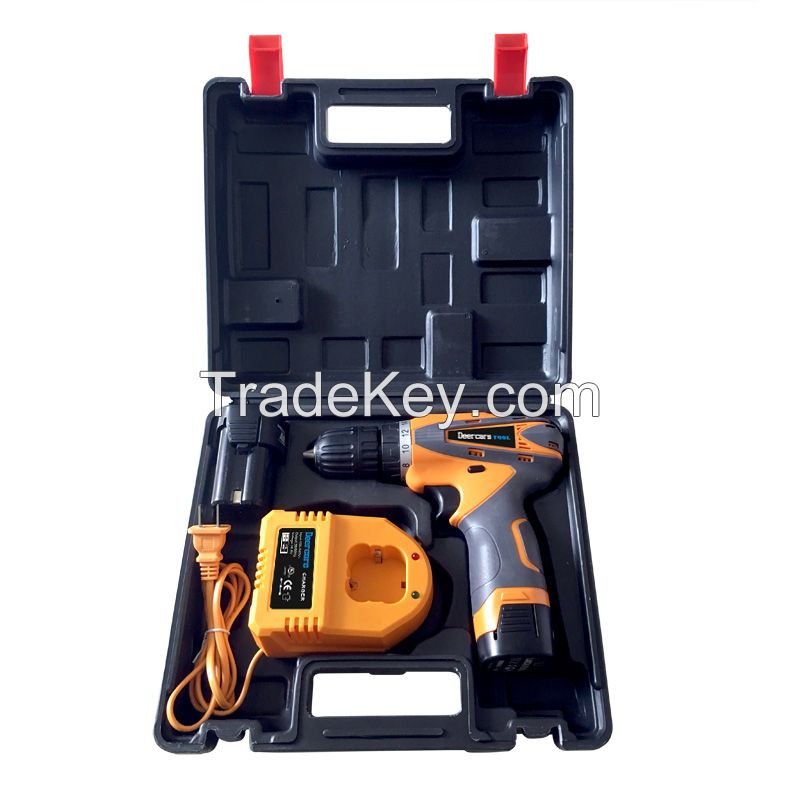 16.8V Cordless Electric Screwdriver Household Double Speed Rechargeable Drill Power Tools Two Lithium Battery Drill Plastic Box