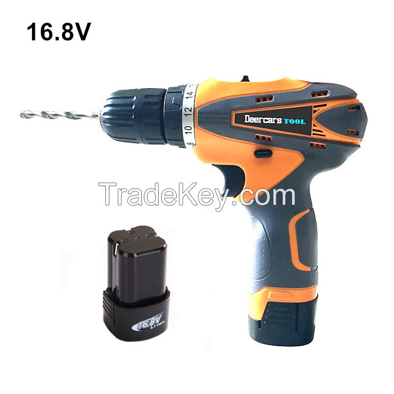 16.8V Cordless Electric Screwdriver Household Double Speed Rechargeable Drill Power Tools Two Lithium Battery Drill Plastic Box