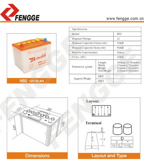 JIS Standard-dry Charged Battery-N50