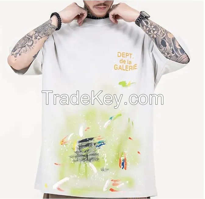 OEM wholesale custom logo t shirts 100% cotton screen printed t shirts men oversized splash graffiti heavyweight t-shirts
