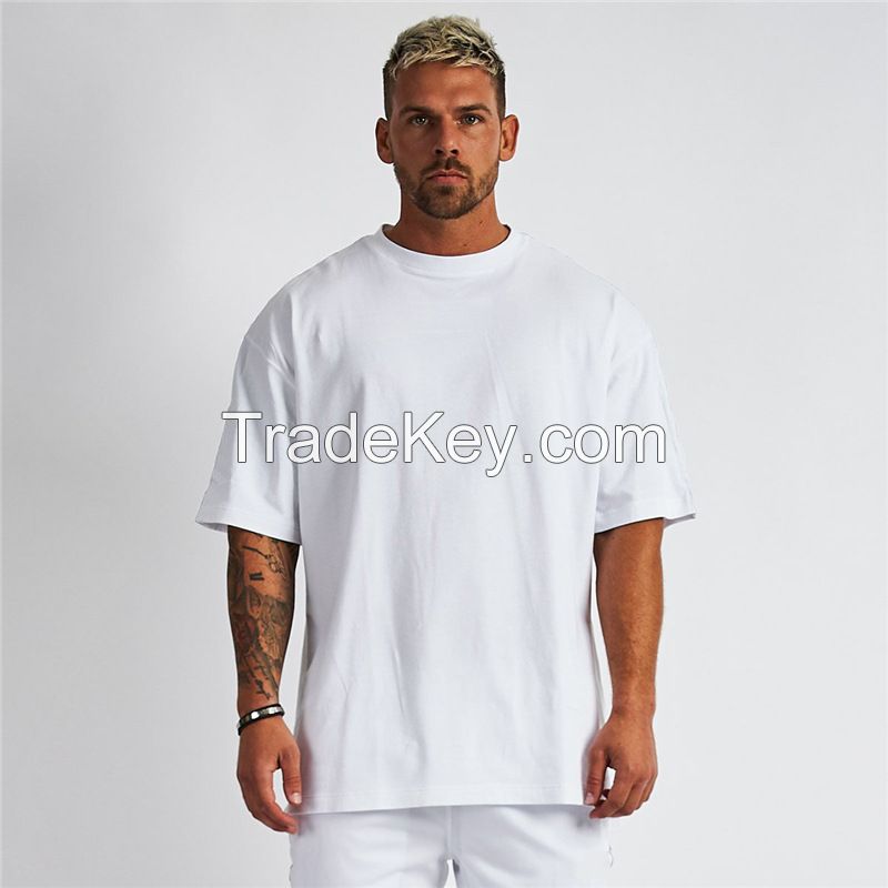 Men's T-shirt loose bodybuilding fitness sports oversize half-sleeved