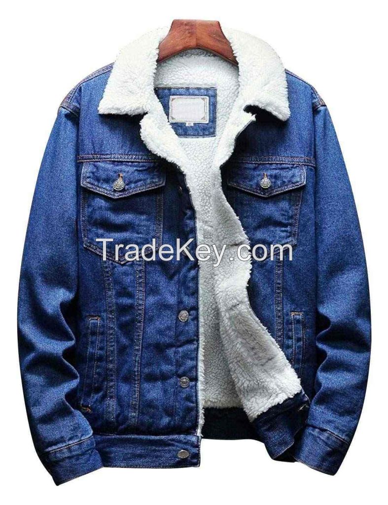 Top Trendy Wholesale Custom Made High Quality Men's Denim Jacket With Sherpa Fur Inside Customized Design Denim Jacket for Men's