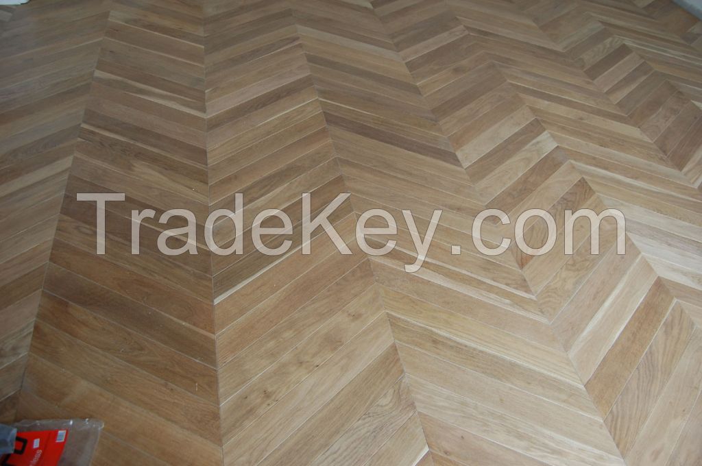 Chevron solid oak parquet