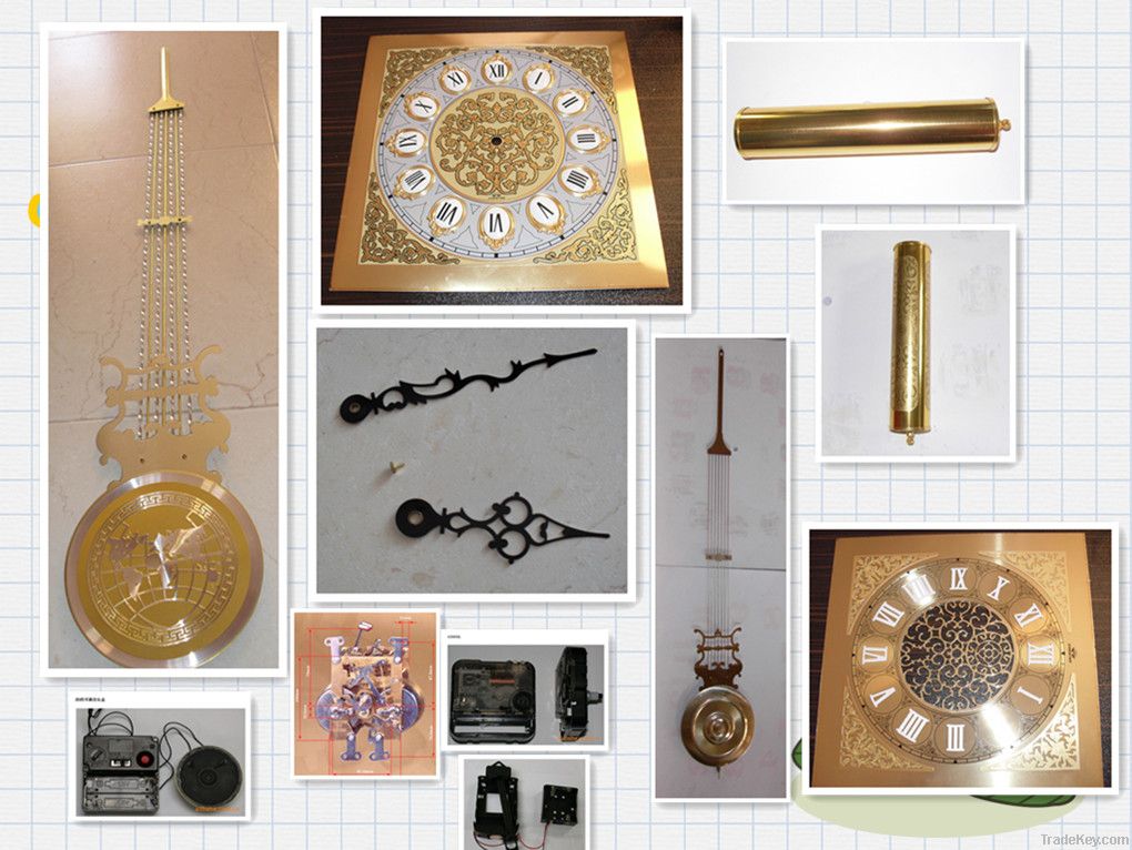 clock dial, pendulums, weight shell, chains