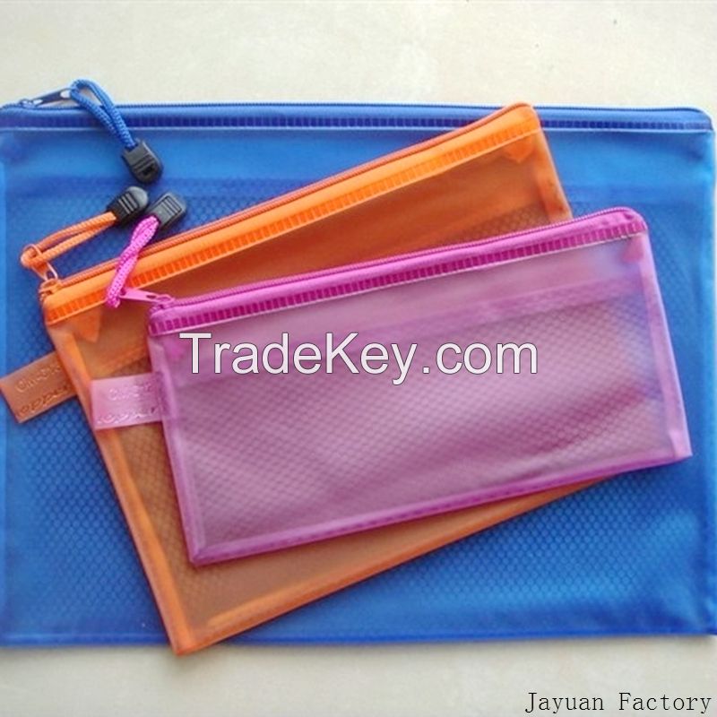 pvc grid zipper bag mesh bag