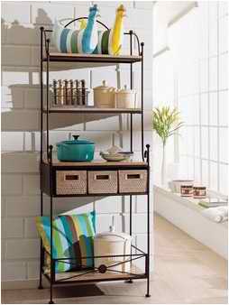 metal shelf with baskets