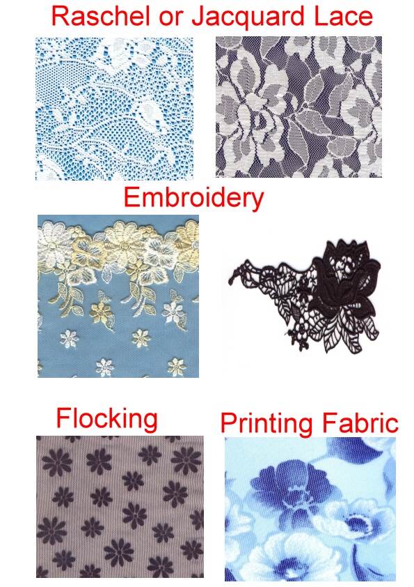 Lace, embroidery, printing fabric for lingerie &amp; garment