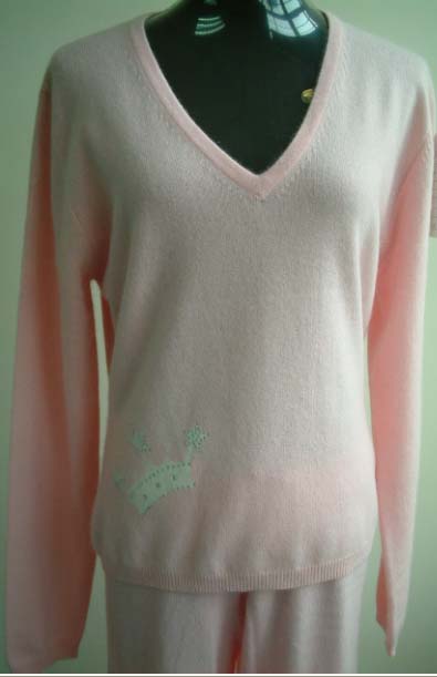 ladies' knitted v neck long sleeve pullover