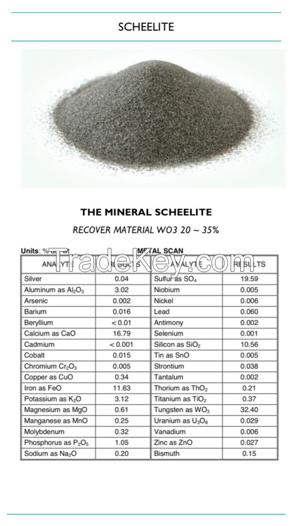 Tungsten Ore Concentrate, Scheelite, Wolfram, WO3 LOW 30%