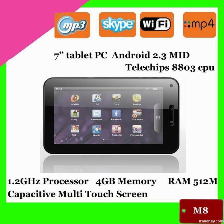 7inch tablet pc android 2.3 capacitive screen