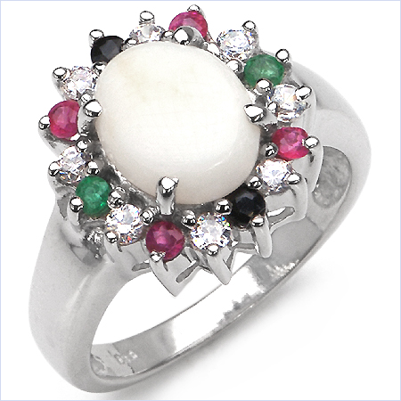 Sophisticated 2.45CTW Genuine Multi. Stone .925 Sterling Silver Ring