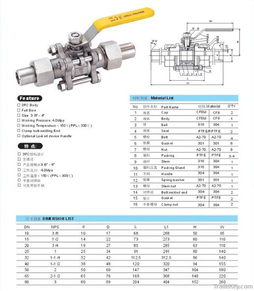 Ball Valve with Clamp Butt Welded End