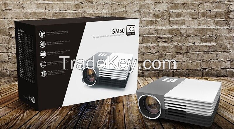 GM50 1080p HD Home Theater LED Projector w/ SD / HDMI / VGA / AV / USB - White + Silver Grey