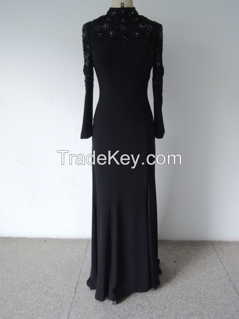 Chaozhou black long evening dress with beading